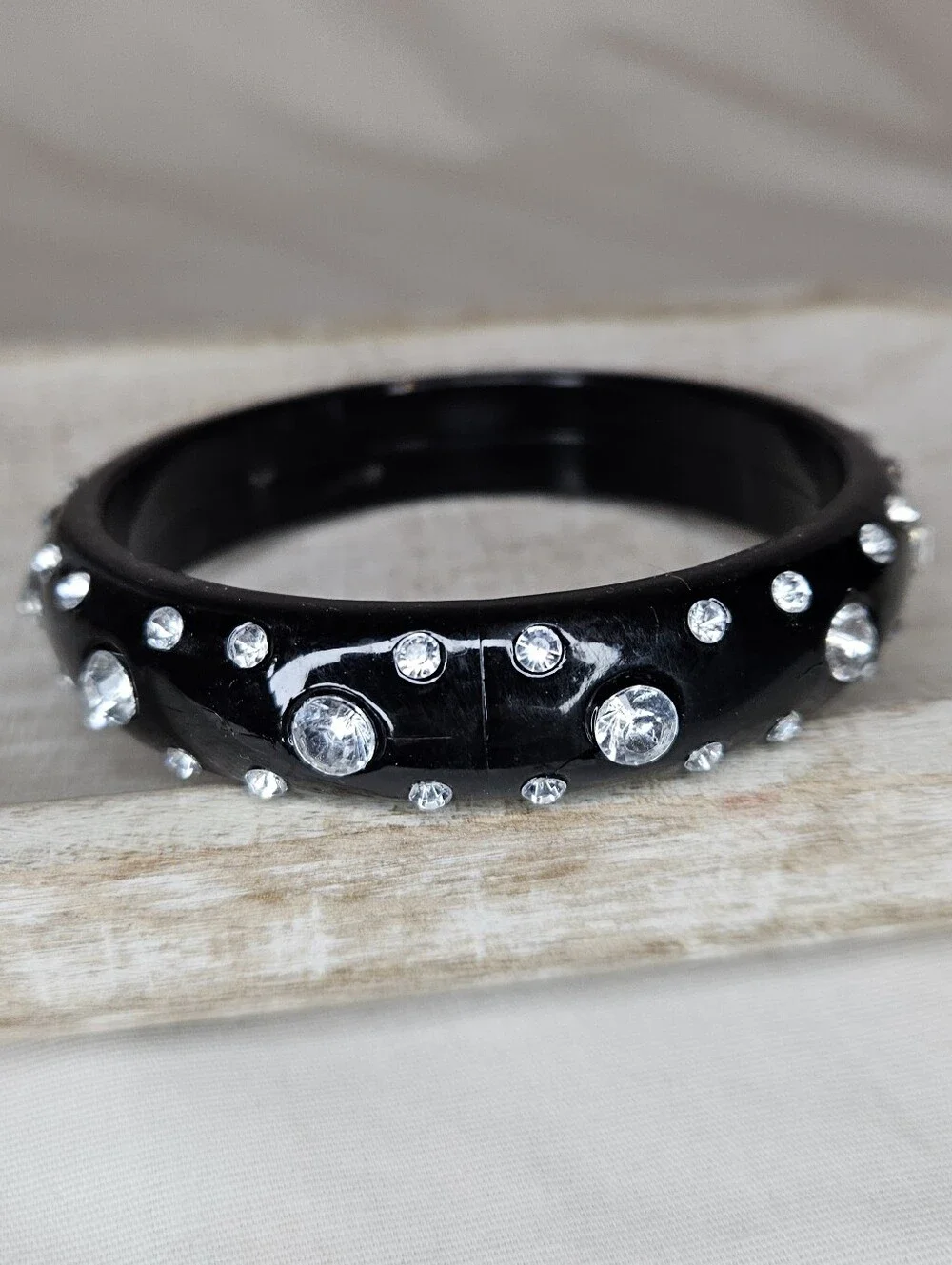 VTG Deadstock Y2K Black Rhinestone Bangle Bracelet Chunky Acrylic Stack 8